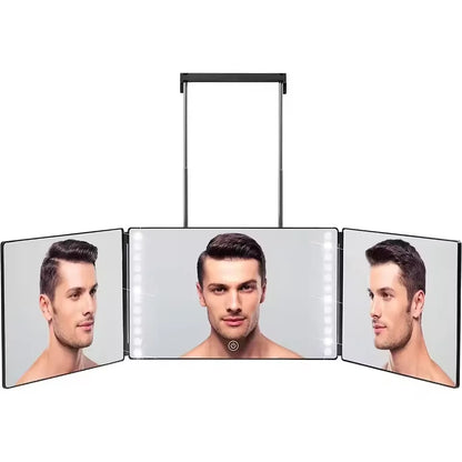Trifold LED Mirror Self Haircut Makeup Mirror with Light Adjustable Height 3 Way Self Haircut Mirror Hd Glass 3 Way Mirror