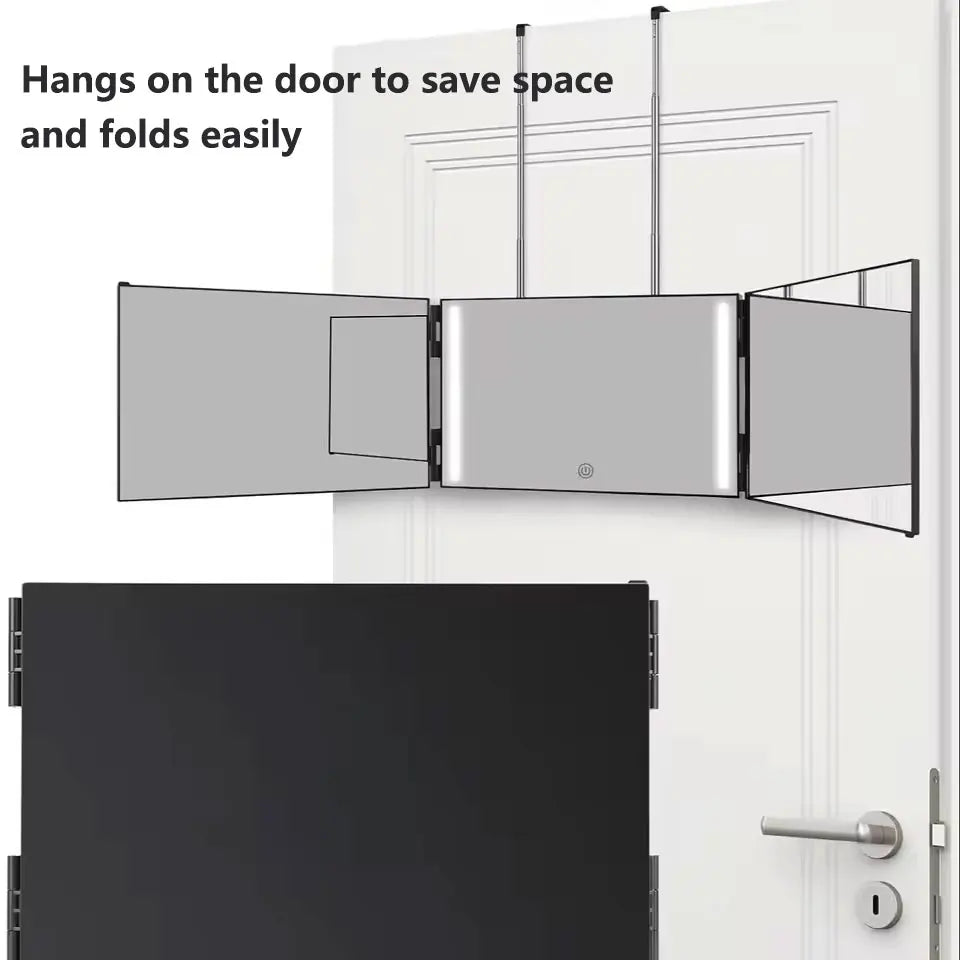 Trifold LED Mirror Self Haircut Makeup Mirror with Light Adjustable Height 3 Way Self Haircut Mirror Hd Glass 3 Way Mirror